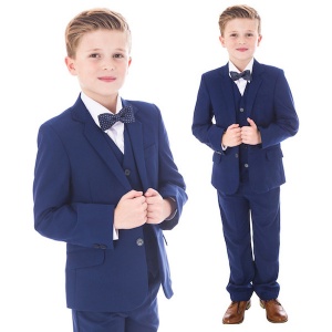 Boys Royal Blue 5 Piece Slim Fit Bow Tie Suit